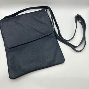 Vera Pelle Made in Italy Black Leather Crossbody Bag Flap Adjustable Strap